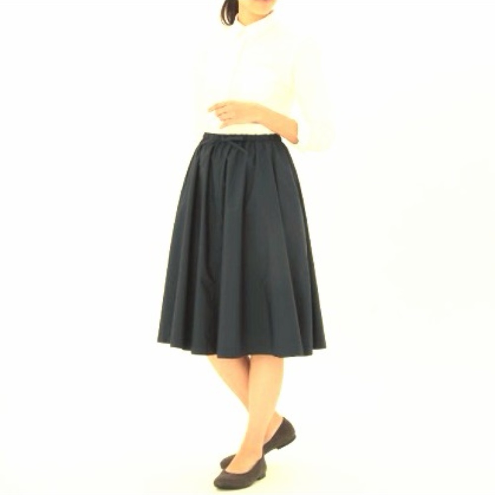 Muji Navy Organic Linen Blend Flared Midi Skirt